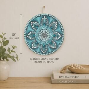 Hand Painted Teal Mandala Wall Art: 10 Inch Vinyl Record Boho Decor